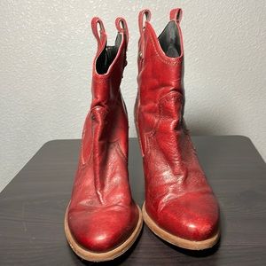 Jessica Simpson red leather pull on booties